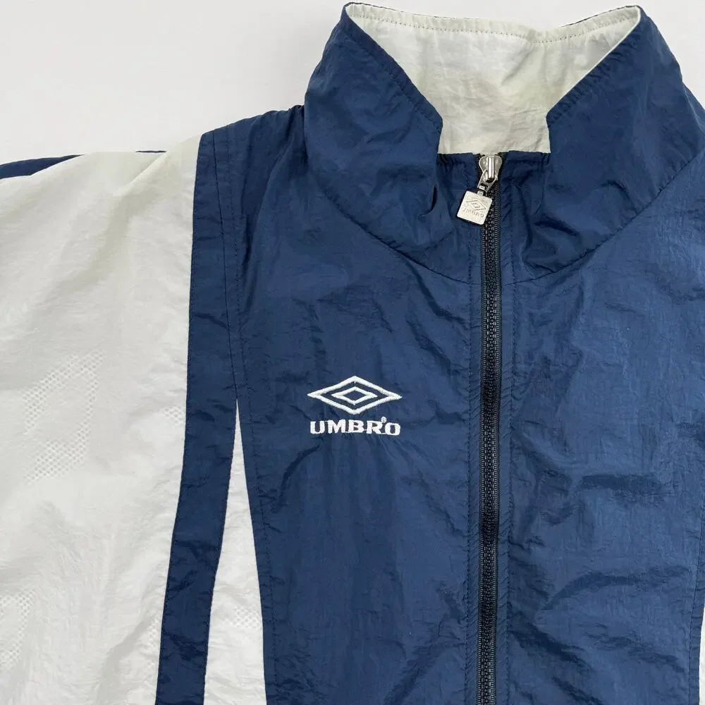 Vintage Umbro Soccer Futbol Windbreaker Jacket XL Blue White Nylon Sporty